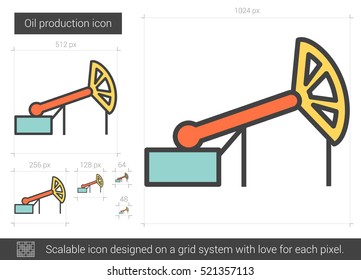 Oil production vector line icon isolated on white background. Oil production line icon for infographic, website or app. Scalable icon designed on a grid system.