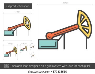 Ölfördernde Vektorsymbol einzeln auf weißem Hintergrund. Ölproduktionssymbol für Infografik, Website oder App. Skalierbares Symbol, das auf einem Gittersystem entworfen wurde.