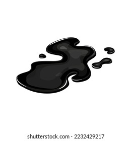 Oil puddle, slick spill cartoon art isolated. Drop stain black gas. Lequid shape in vector.