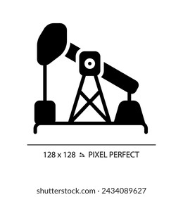 Icono de glifo negro de la bomba de aceite. Industria petrolera. Equipamiento tecnológico. Extracción de petróleo. Negocio de fabricación. Símbolo de silueta en espacio blanco. Pictograma sólido. Ilustración aislada del vector