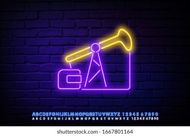 Oil pump, derrick. Vector icon. Simple pictogram jack, well, tower, energy equipment, gasoline industrial concept. Neon, ultra violet, trendy modern design for web site, mobile app, UI