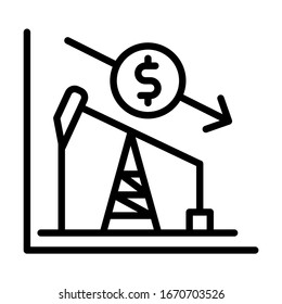 Oil pump with dollar arrow. Simple design. Line vector. Isolate on white background.