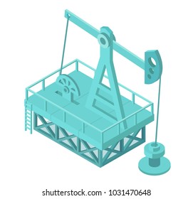 Oil pump extraction derrick. Oil mining industrial machine for petroleum. Isometric vector stock clipart illustration.