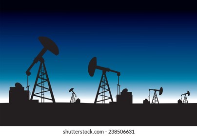 Oil pump field at dawn background.vector illustration