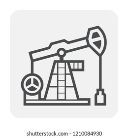 Oil pump icon or pumpjack icon that installation on an oil well used for onshore wells production and extract crude oil. Crude oil is raw natural resource refined into gasoline, fuel. 64x64 px icon.