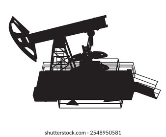 Oil pump icon silhouette. Oil pump symbol. Vector illustration. Silhouette Oil pump jack black icon isolated on white background. Side view