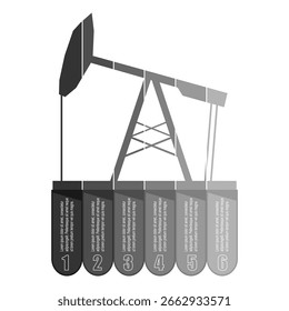 Ölpumpe Symbol mit sechs Funktionen oder Option des Projekts zu wählen. Minimale Infografik für die Visualisierung von Geschäfts- und Brancheninformationen.