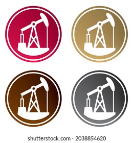 Ilustración del vector de iconos de la bomba de aceite. Derrick de petróleo, torre de la bomba de minería. Silla de roca de aceite. Equipo de la industria petrolera
