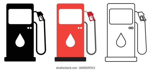 Vetor de ícone de bomba de óleo. Silhueta de óleo, símbolo do vetor da bomba de combustível, estação de combustível, vetor da tubeira da bomba de gás, gasolina, bomba de diesel, estação de energia. Ilustração vetorial.