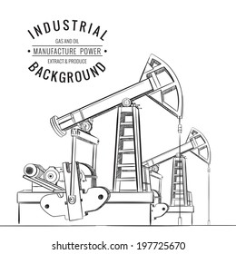 Oil pump isolated over white and text. Vector illustration.