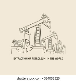 Oil Pump Isolated Over White And Text. Vector Illustration.