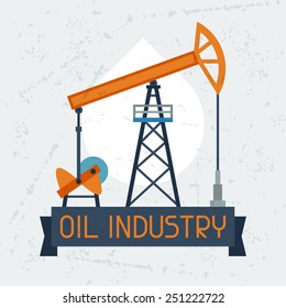 Oil pump jack background. Industrial illustration in flat style.