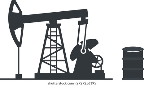 Ölpumpenbuchse und -fass auf weißem Hintergrund, symbolisiert Energiegewinnung