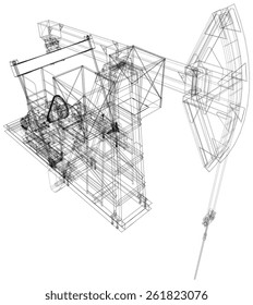 Oil pump jack. Detailed vector illustration isolated on white background. Vector rendering of 3d