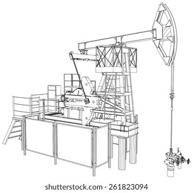 Oil pump jack. Detailed vector illustration isolated on white background. Vector rendering of 3d
