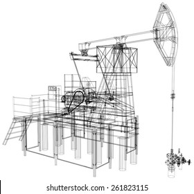 Oil pump jack. Detailed vector illustration isolated on white background. Vector rendering of 3d