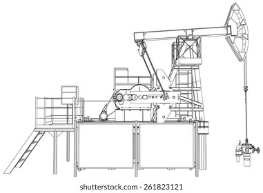 Oil pump jack. Detailed vector illustration isolated on white background. Vector rendering of 3d