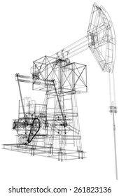 Oil pump jack. Detailed vector illustration isolated on white background. Vector rendering of 3d