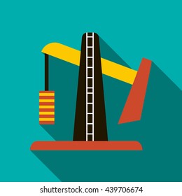 Oil pump jack icon, flat style