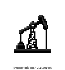 Oil pump jack pixel art black gold industry pixel image isolated in white background vector illustration