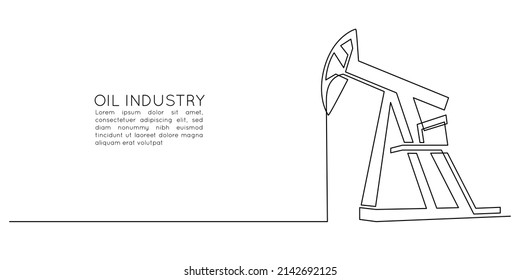 Plataforma de toma de la bomba de aceite de un plano de línea continua. Producción de petróleo de la plataforma de perforación y la industria del comercio en un estilo lineal simple. Concepto de energía no renovable. Ilustración del vector