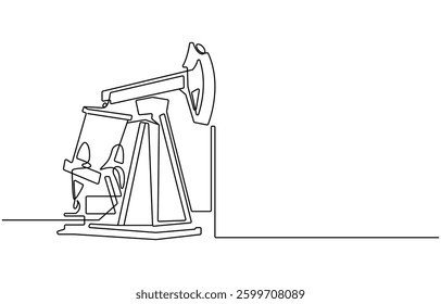 Oil pump jack platform of One continuous line drawing Drilling rig petroleum production and trade industry