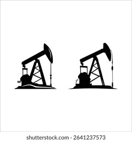Oil pump jack silhouette vector illustration for energy industry and petroleum production design 100