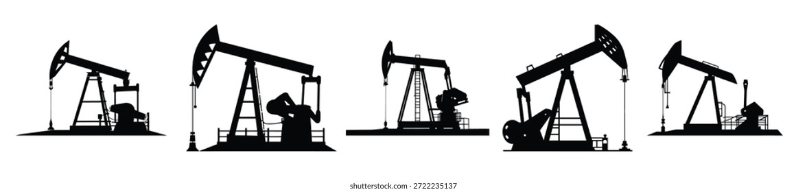 Bomba de aceite Jack Silhouette Vector Paquete Pumpjack Negro