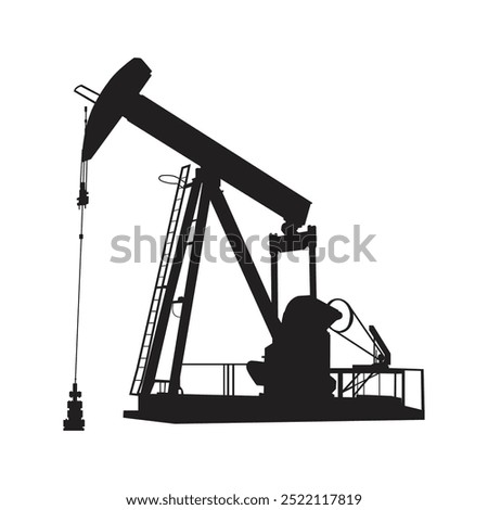 Oil pump jack Vector black silhouette, oil industry, isolated on a white background, vector illustration.