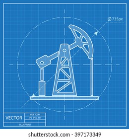 oil pump jack vector blueprint icon