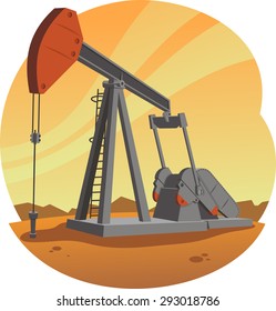 Oil Pump Jack, Vector Illustration Cartoon. 