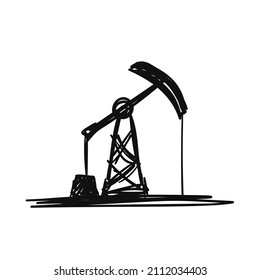 Oil pump jack vector simple drawing, Black gold industry hasty sketch isolated on white background cartoon illustration