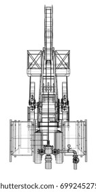 Oil pump jack in wire-frame style. Vector rendering of 3d