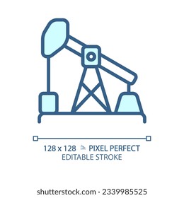 Oil pump light blue icon. Petroleum industry. Technology equipment. Oil extraction. Manufacturing business. RGB color sign. Simple design. Web symbol. Contour line. Flat illustration. Isolated object