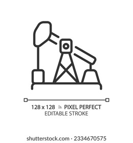 Icono lineal de la bomba de aceite. Industria petrolera. Equipamiento tecnológico. Extracción de petróleo. Negocios de manufactura. Ilustración de línea delgada. Símbolo de contorno. Dibujo del contorno del vector. Trazo editable