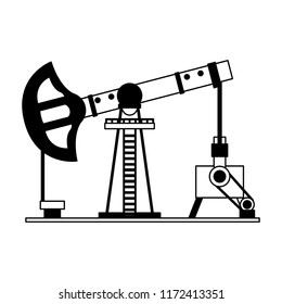 Oil pump machine in black and white