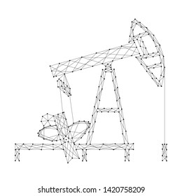 Oil pump map from abstract futuristic polygonal black lines and dots. Vector illustration.