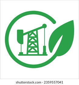 Oil pump mining crane extraction with  eco environmental friendly symbol icon leaf sustainable clean technology