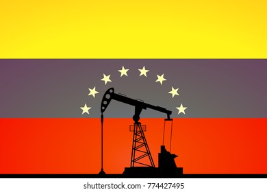 Oil pump on background of flag of Venezuela. Vector illustration