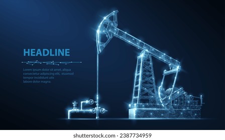 Oil pump on blue. Digital extraction, Gas market, Well drilling, Petroleum production, Fossil fuel, Oilfield crisis, Energy economy, War constriction, Oil refinery, Crude trading, Black gold concepts