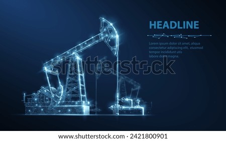 Oil pump on blue. Digital extraction, Gas market, Well drilling, Petroleum production, Fossil fuel, Oilfield crisis, Energy economy, War constriction, Oil refinery, Crude trading, Black gold concepts