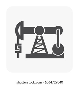 Oil pump, pumpjack vector icon. Industrial machine, equipment or onshore platform with drilling rig for produce crude oil, fossil fuel, resource from oil well. By exploration, extraction, production.
