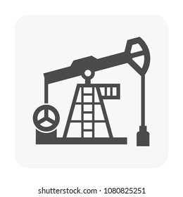 Oil pump, pumpjack vector icon. Industrial machine, equipment or onshore platform with drilling rig for produce crude oil, fossil fuel, resource from oil well. By exploration, extraction, production.