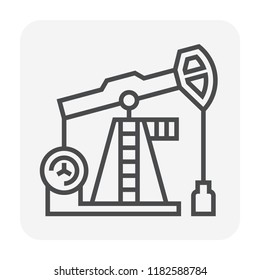 Oil pump, pumpjack vector icon. Industrial machine, equipment or onshore platform with drilling rig for produce crude oil, fossil fuel, resource from oil well. By exploration, extraction, production.