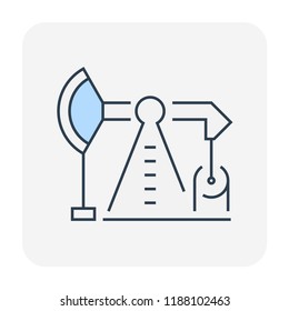 Oil pump, pumpjack vector icon. Industrial machine, equipment or onshore platform with drilling rig for produce crude oil, fossil fuel, resource from oil well. By exploration, extraction, production.