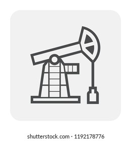 Oil pump, pumpjack vector icon. Industrial machine, equipment or onshore platform with drilling rig for produce crude oil, fossil fuel, resource from oil well. By exploration, extraction, production.