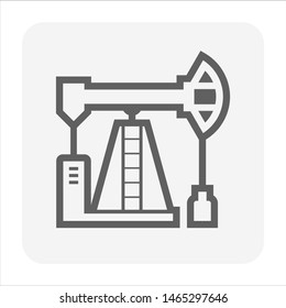 Oil pump, pumpjack vector icon. Industrial machine, equipment or onshore platform with drilling rig for produce crude oil, fossil fuel, resource from oil well. By exploration, extraction, production.