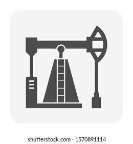 Oil pump, pumpjack vector icon. Industrial machine, equipment or onshore platform with drilling rig for produce crude oil, fossil fuel, resource from oil well. By exploration, extraction, production.