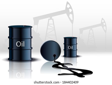 Oil pump oil rig energy industrial machine and barrels of oil 