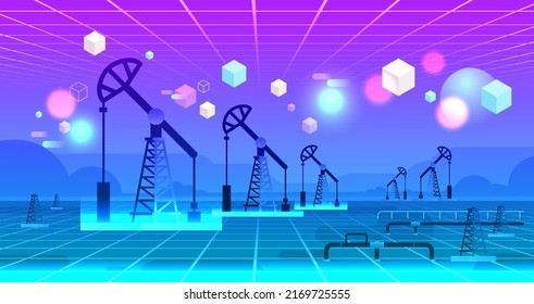 energía de la plataforma de bomba de petróleo zona industrial petróleo perforación de combustibles fósiles visión de la producción de combustibles fósiles a través de la metáfora de vasos VR